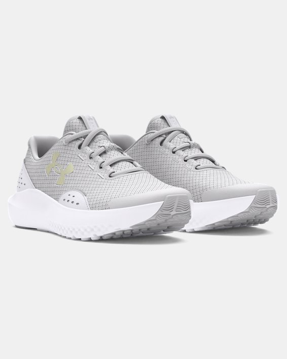 Girls' Grade School UA Surge 4 Running Shoes in Gray image number 3